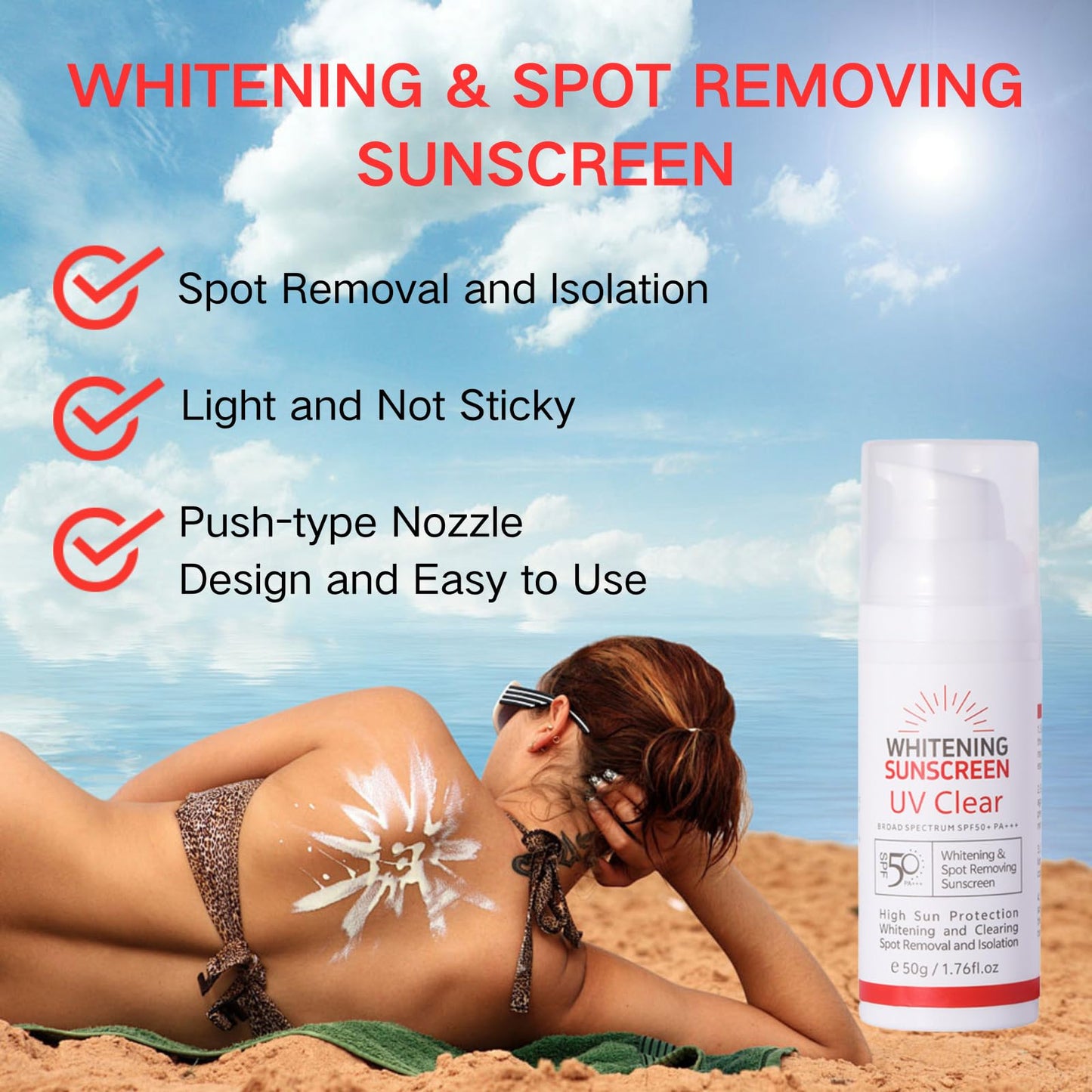 Cureluxe Whitening & Spot Removing Sunscreen SPF50+ Face Moisturiser,Light Texture,Non-greasy Sun Cream, Protects & Hydrates Skin for Sun Protection,Water Resistant Factor 50 Cream for Face care,50g
