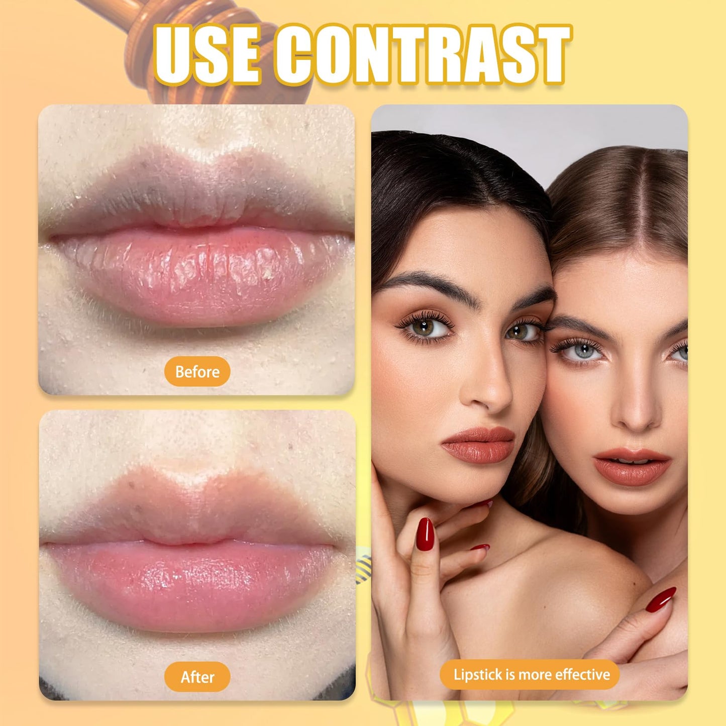 Anmahe 2 PCS Bee Balm, Honey Lip Balm Moisturizing Skincare Lip Mask with Lip Brush, Honey Balm, Lip Sleeping Mask for Lip Care Repair Prevent Dry Crack Lip Line Reducing (Honey+Strawberry)