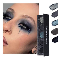 FANFALUV Black Smokey Eyeshadow Palette Makeup,5 Colors Black Silver Gray Blue Eye Shadow Pallets For Women,Long Lasting,Waterproof and Blendable,Highly Pigmented Gothic Makeup Matte For Halloween gifts