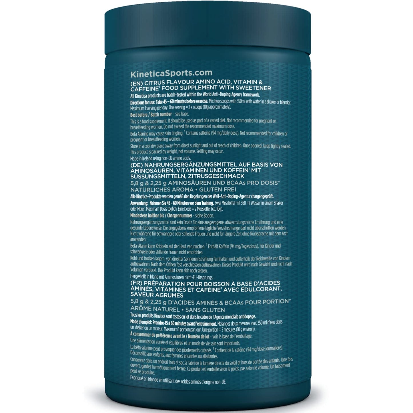 Kinetica PreFuel, Pre Workout, 5.7g Amino Acids & 2.2g BCAA's per Serving, 30 Servings, Citrus, 300g