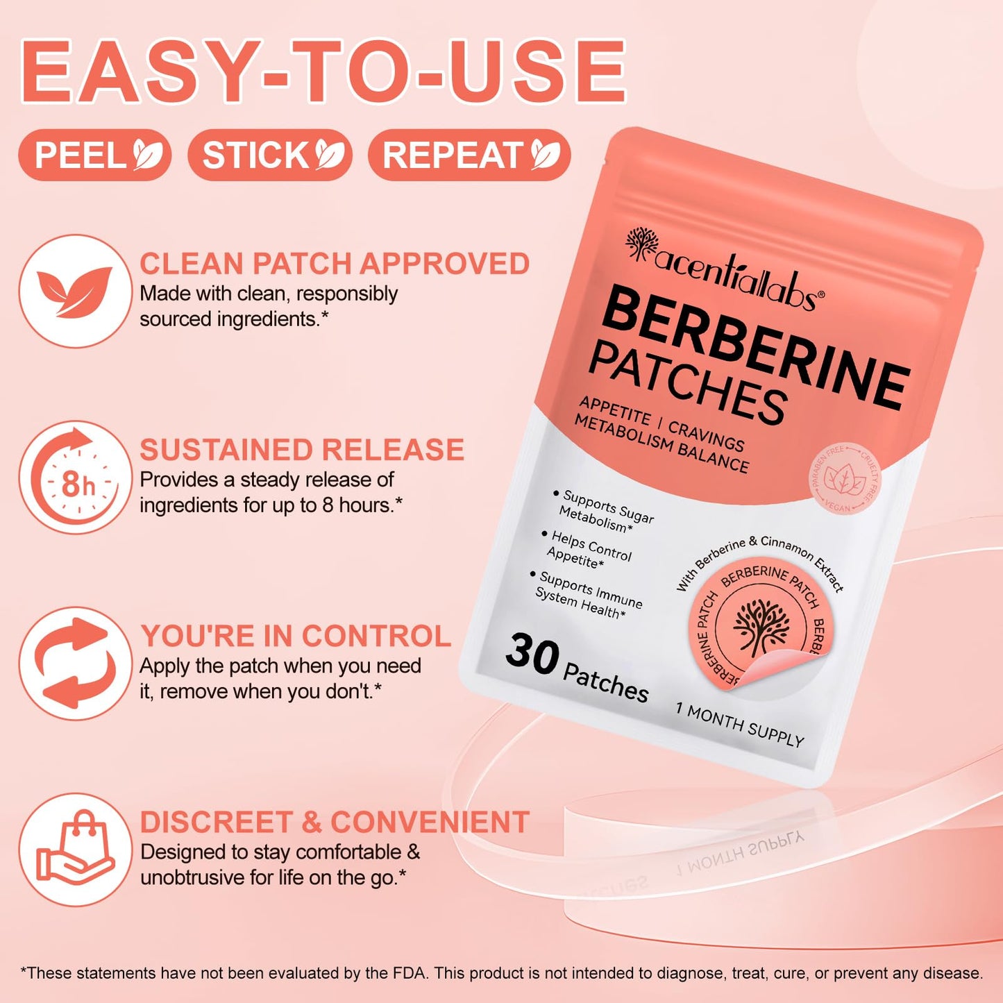 Datival Berberine Patches, Botanical Formula with Berberine, Chromium, 8-Hour Steady Release for Healthy Shape, 30 Patches