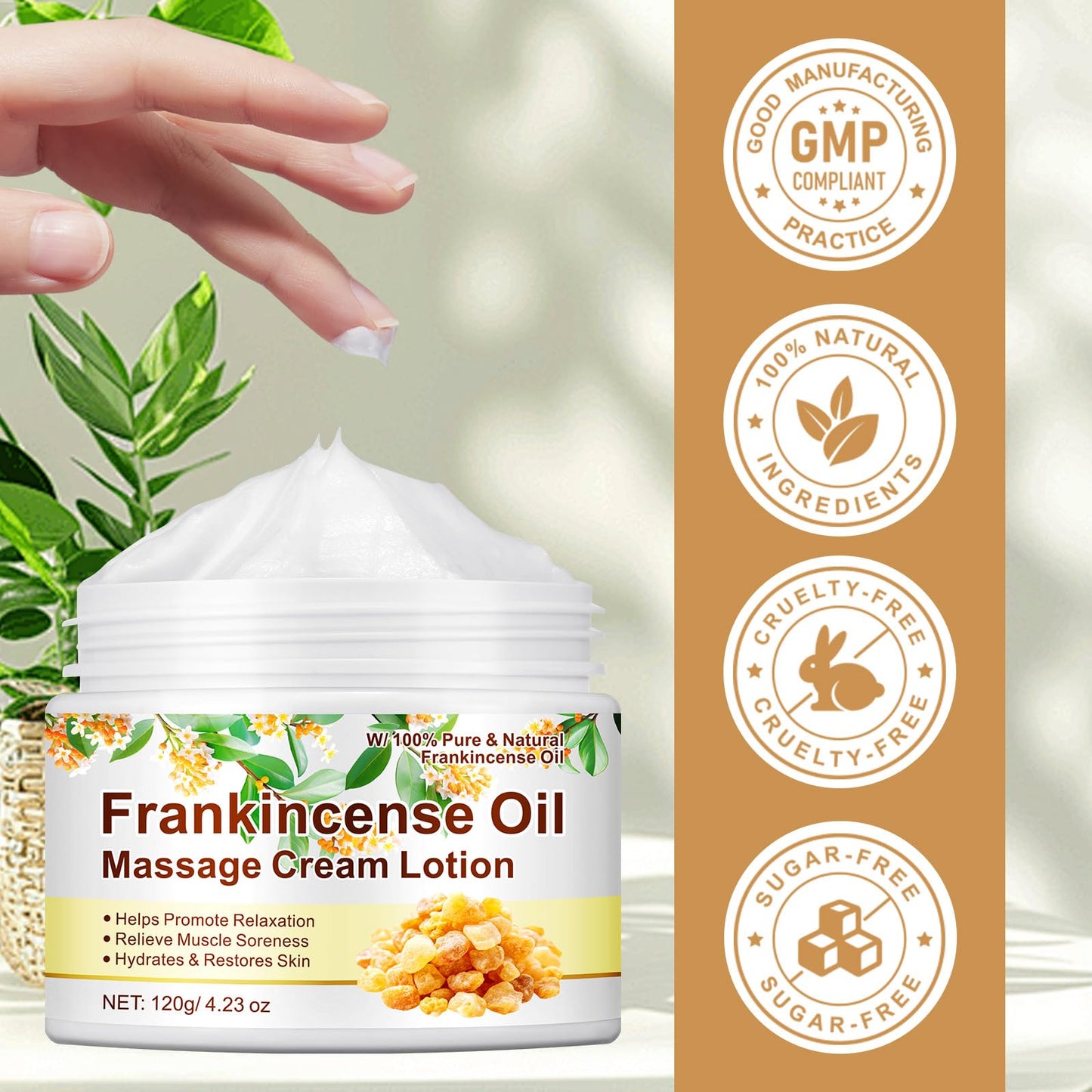 Generic Frankincense Oil Cream Lotion, 120g Frankincense Oil Cream Deep Soothing Skin, Hydration Anti-Aging, Enhance Skin Elasticity Massage Cream