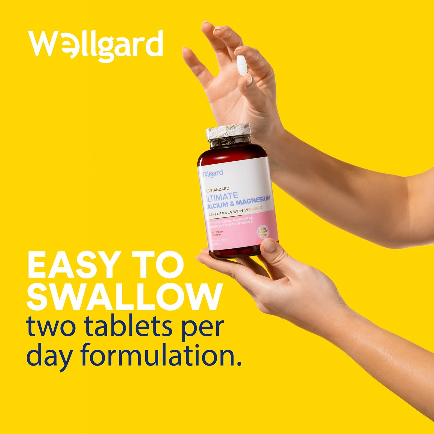 Wellgard Vegan Calcium Magnesium Zinc and Vitamin D Capsules - Calcium Supplement, Calcium Tablets with Phosphorus, Manganese, Selenium, Copper, Made in UK
