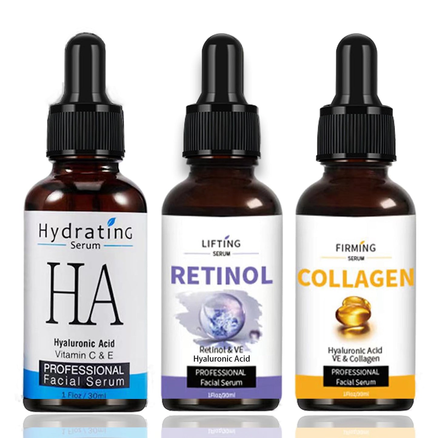 OKAQEE Age Defying Serum 3 Pack - Retinol Serum - Collagen Serum for Face - Moisturizing & Hydrating Skin Hyaluronic Acid - Anti Aging Skincare for Women & Men - Reduce Fine Line & Soothe Wrinkle Skin Care