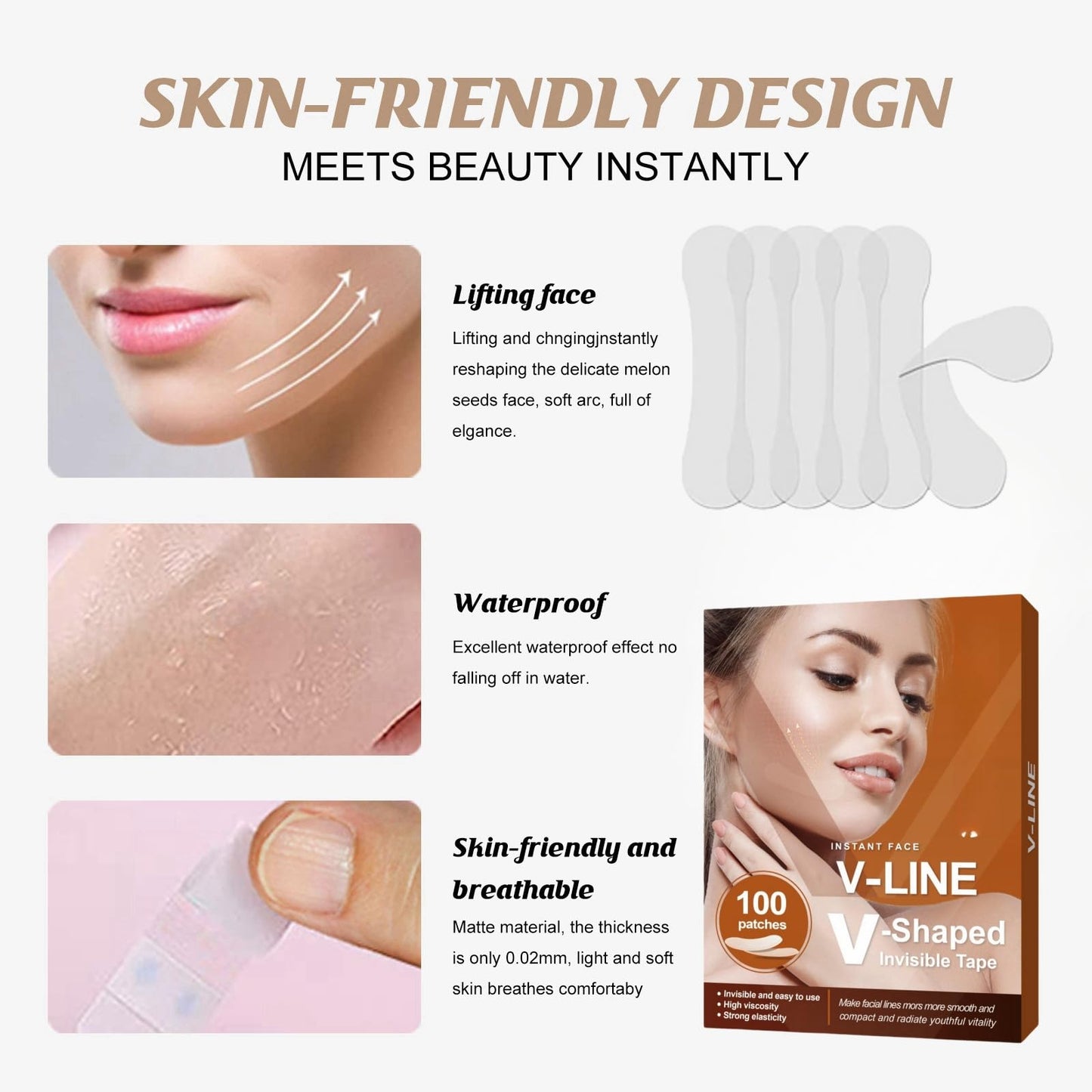 100PCS Face Lift Tape Invisible,Face Lift Tape,Face Tape,Anti Wrinkle Patches,Face Lift Stickers,Elasticity Tighten Lift Patches,Facial Wrinkle Patches,Face Tape for Wrinkles,Face Lifting Tape