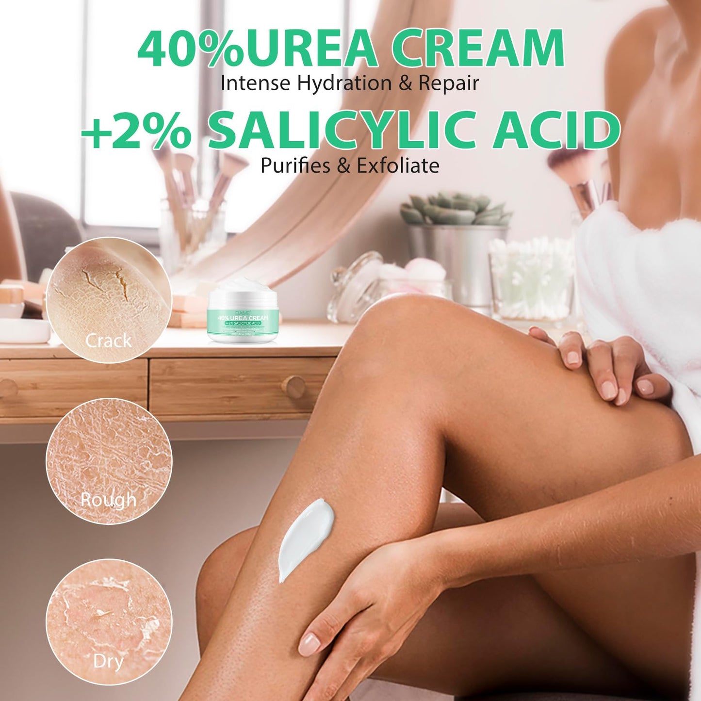 Generic Urea 40% Foot Cream+2% Salicylic Acid, Moist Cracked Heel Repair Cream, Enriched With Tea Tree & Hyaluronic Acid & Aloe Vera Extracts, Deeply Moisturising, Gently Removes Dead Skin And Calluses 100g