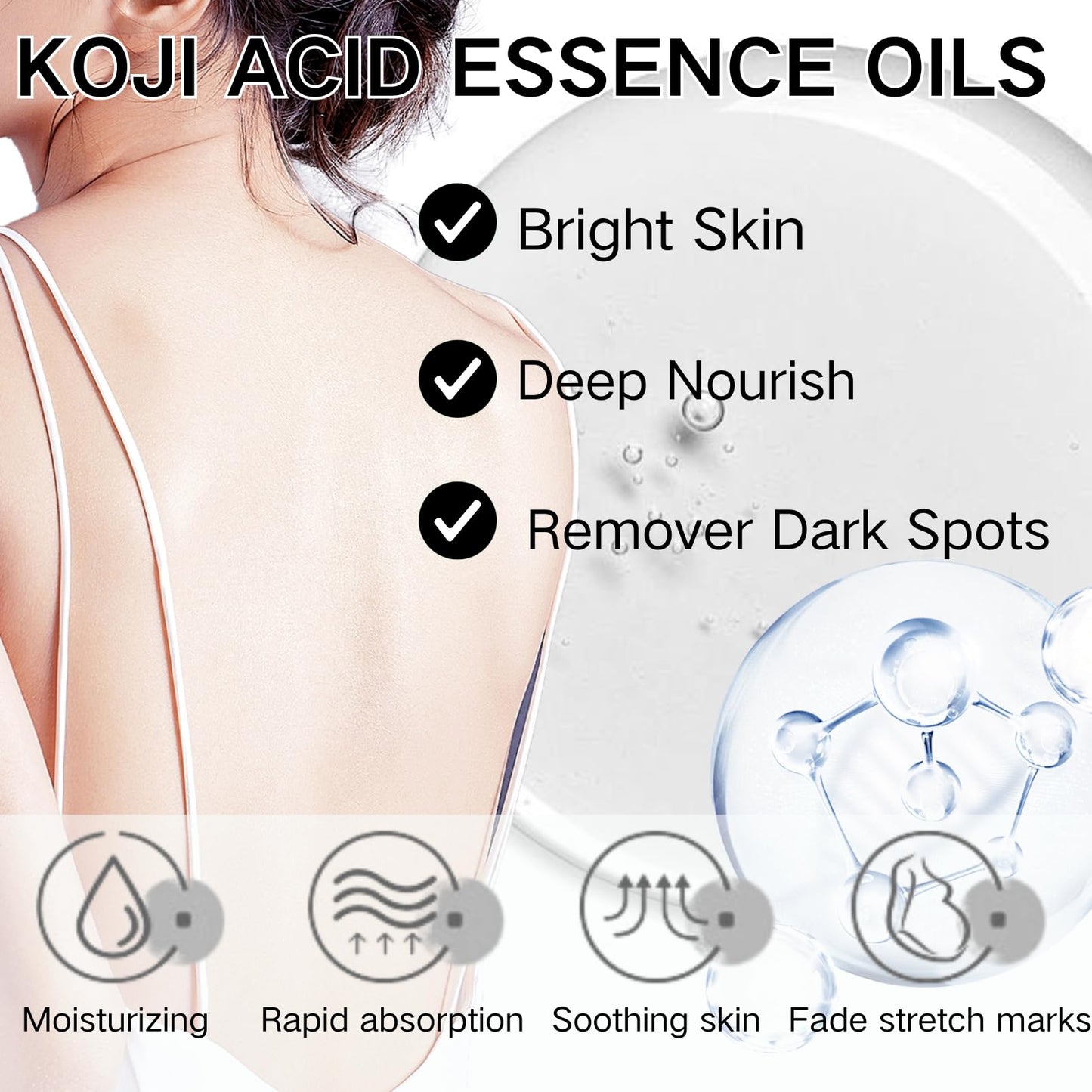 Koji Acid Essential Oils for Skin - Body Oil for Women - Watery Oil Texture Whitening Massage Oil Gel- Face&Body Skin Care - Moisturizing Oil Gel For Dry Skin - Bright Skin Tone (200ML, Koji Acid)