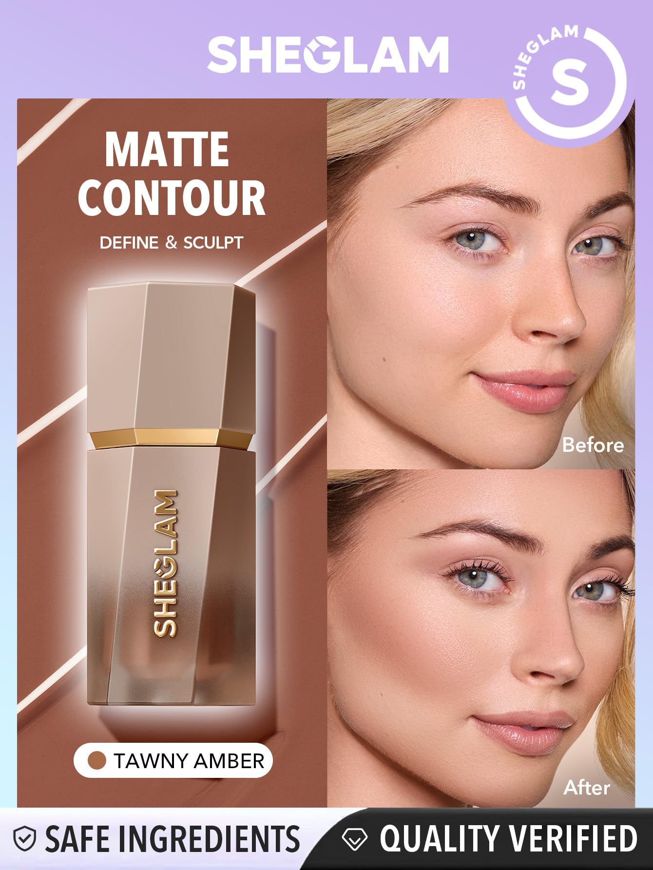 SHEGLAM Sun Sculpt Cool Toned Liquid Contour Stick Long Lasting Cream Bronzer Makeup - Tawny Amber