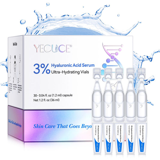 Uocasi Hyaluronic Acid Tubes, 3% Hyaluronic Acid Serum Ultra-Hydrating Vials for face & Skin | Pre-makeup SkinCare | Anti-Aging serum for Sensitive skin, Deep Moisturizing Facial Serum - 30Pcs/Box