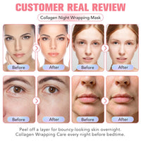 LEHYUKT Collagen Night Repair Mask, Night Wrap Mask + Cleansing Brush, Peel Off Face Masks, For Dry and Dehydrated Skin - Deep Moisturizing Treatment, Reduces Wrinkles and Dullness, Improves Skin Elasticity