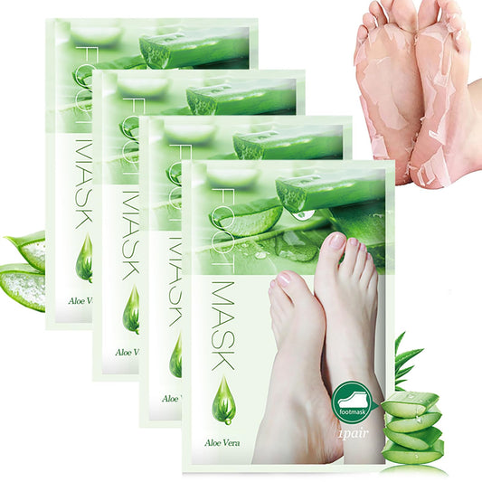 AuraAnge 4 PCS Aloe Vera Foot Peel Mask - Exfoliating Socks for Callus Removal - Cracked Heels, Dead & Dry Skin. Moisturizing for Soft, Smooth Feet
