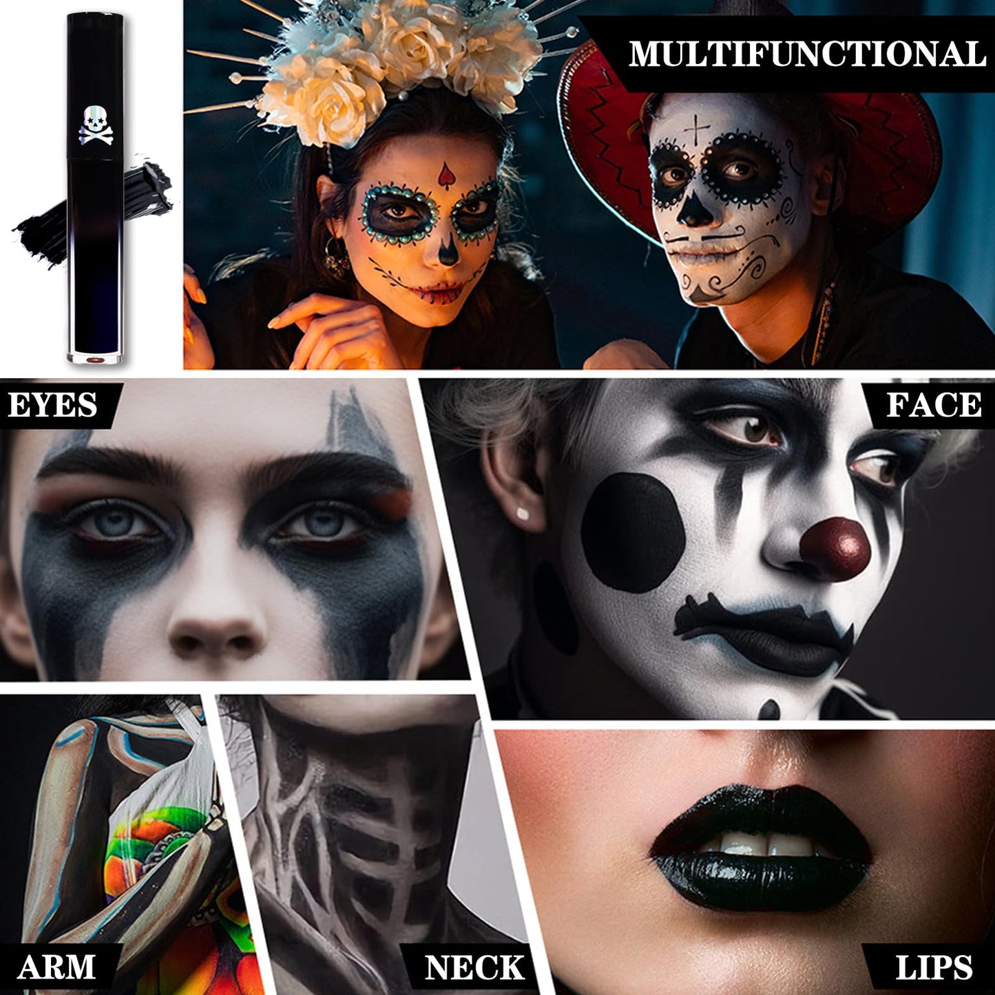GEEWHILE Lipsticks for Women Long Lasting, Black Liquid Lipstick, Waterproof Matte Liquid Lipstick, Lightweight Moisturised Lip Gloss, Highly Pigmented Black Lipstick for Halloween Cosplay