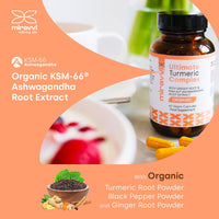 Miravvi Organic Turmeric Complex with KSM-66 Ashwagandha, Organic Ginger Root and Black Pepper | Organic Supplement | Ayurveda Formula | Vegan Complex | High Strength | Made in The UK |60 Days Supply