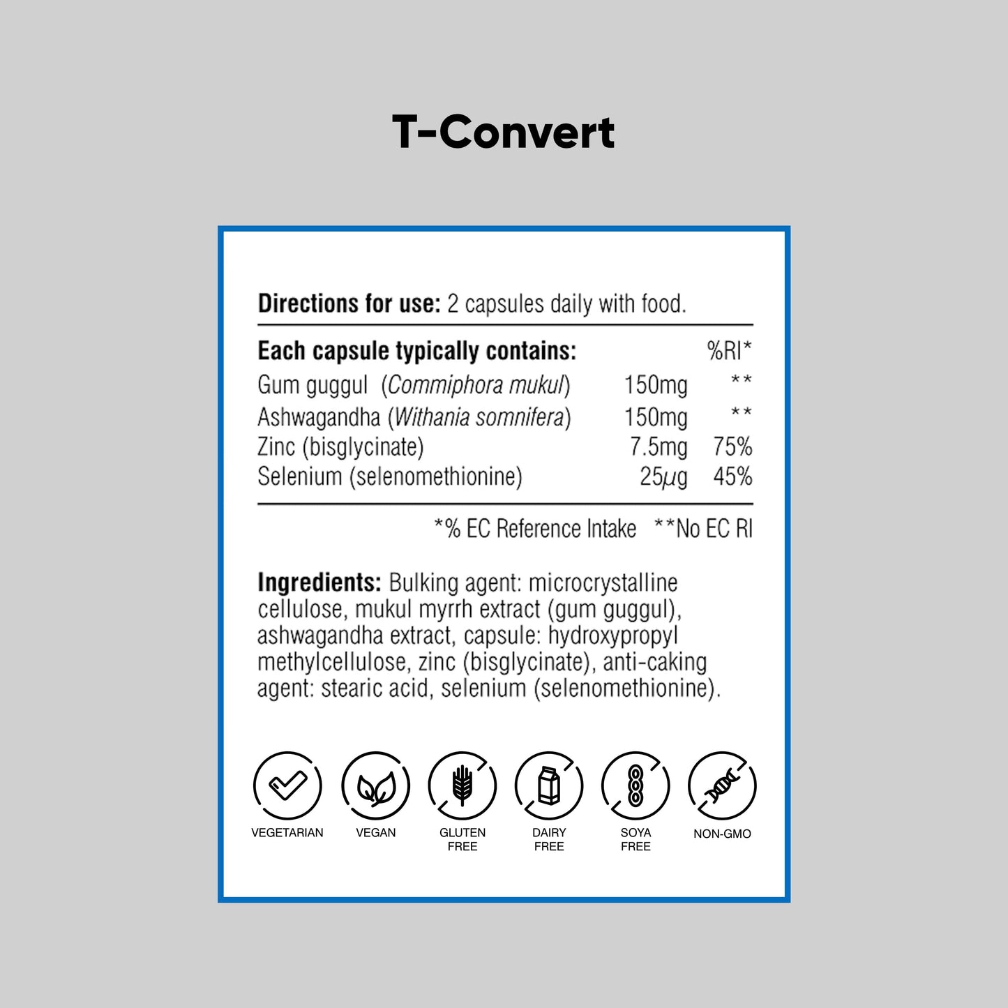 Nutri Advanced - T-Convert - Gum Guggul with Ashwagandha, Selenium and Zinc - Healthy Thyroid Hormone Conversion - 60 Capsules