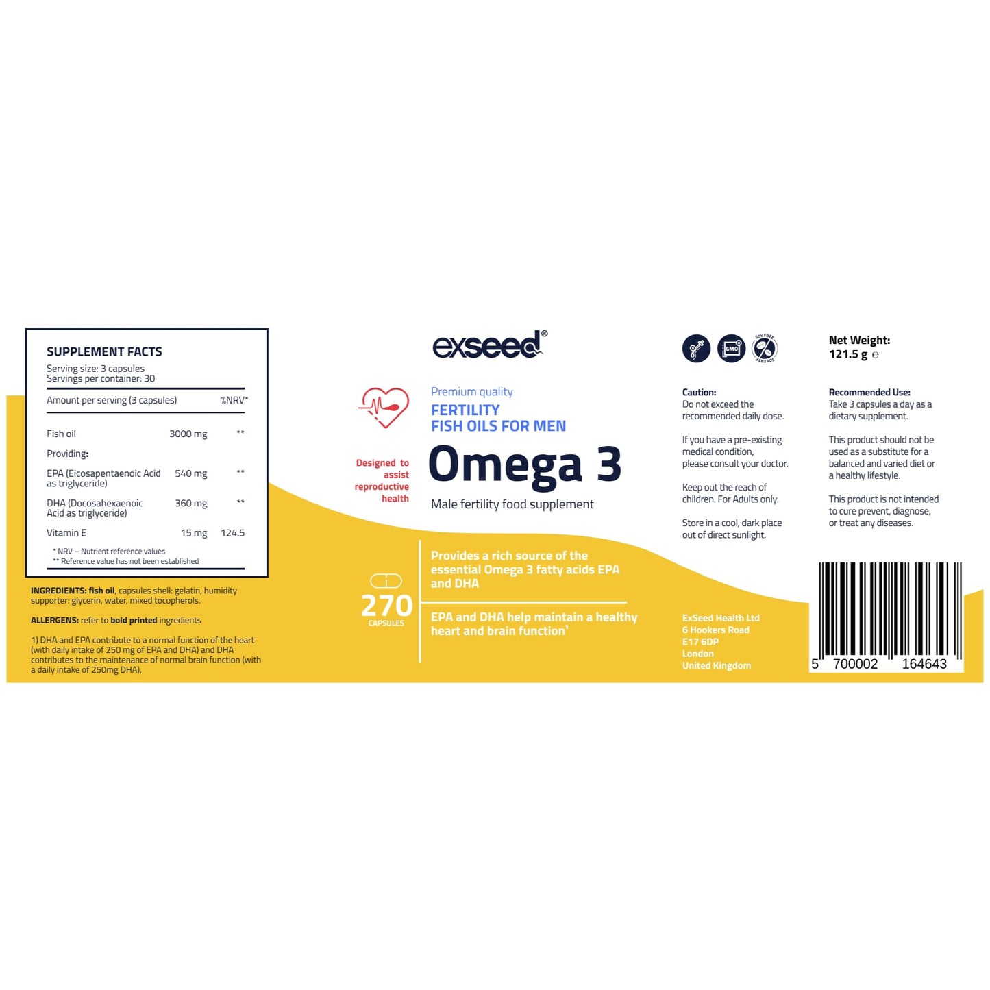 ExSeed Health - Male Fertility Supplements - Omega 3-3 Month Supply (x3 Bottles) - 90 Capsules per Bottle - Effective Doses - Fish Oils for Men - Supports Healthy Conception & Overall Health