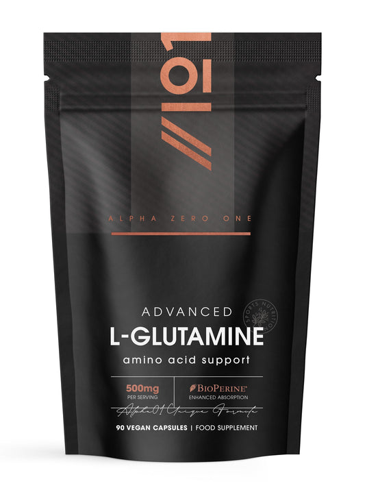 L-Glutamine 500mg with BioPerine® - 90 Veg Capsules (3 Months Supply) - Fermented Amino Acid Supplement - by Alpha01