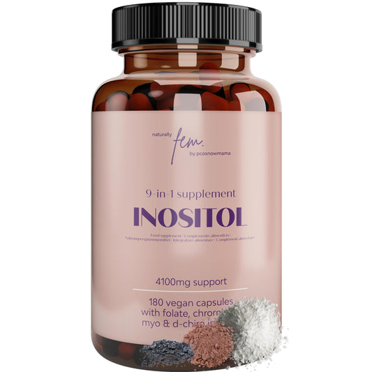 Inositol Myo & D-Chiro PCOS 4100MG Vegan Capsules, Hormonal Balance, Fertility Supplement, Preconception, Pregnancy & Ovarian Support, 9-in-1 Inositol, Folate 5-MTHF, Chromium, Zinc, VIT B6, B12 & D3
