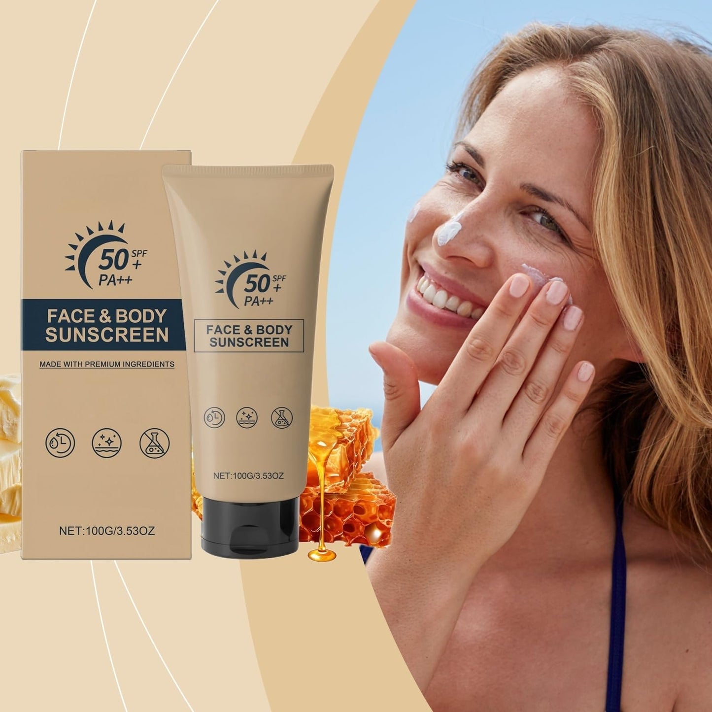 Fankayi Beef Tallow for Face Sun Cream SPF 50,Face & Body Sun Cream,Grass Fed Beef Tallow Natural Sunscreen,Invisible Ta-llow Balm Instant Sun Protection,Lightweight Sun Balm,Non-Greasy Su-n Cr-eam Protection