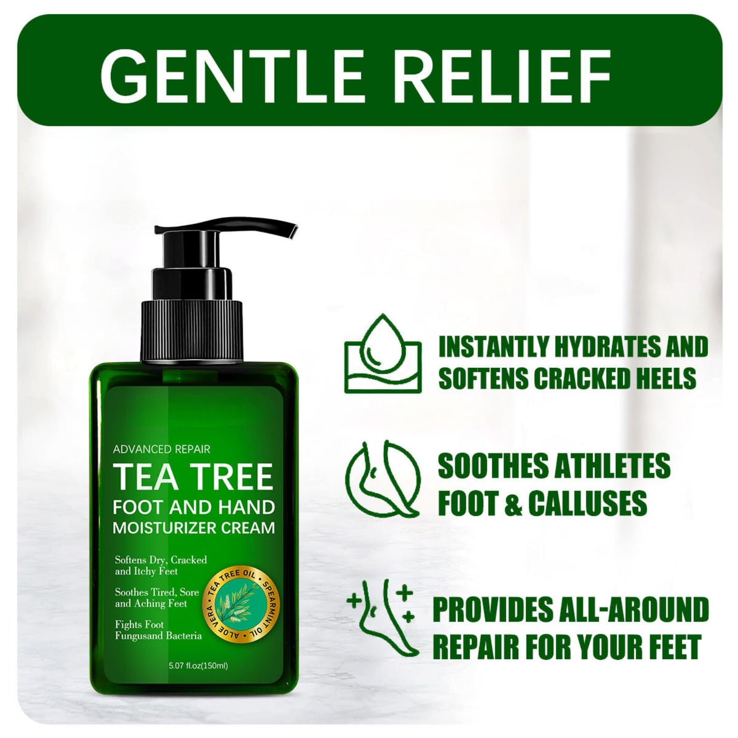 IZBEAUVO Tea Tree Oil Foot Cream 150ML, Foot Cream For Very Dry Feet, Cracked Heel Repair Cream, Tea Tree Cream, Intensive Moisturizer Heel Balm For Cracked Heel,Softens Feet&Hand&Knee