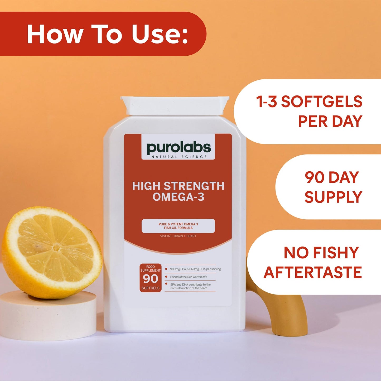 High Strength Omega 3 Fish Oil - 660mg EPA 440mg DHA per Serving. 60 Softgel Capsules for Heart, Brain & Vision - Made in The UK by Purolabs