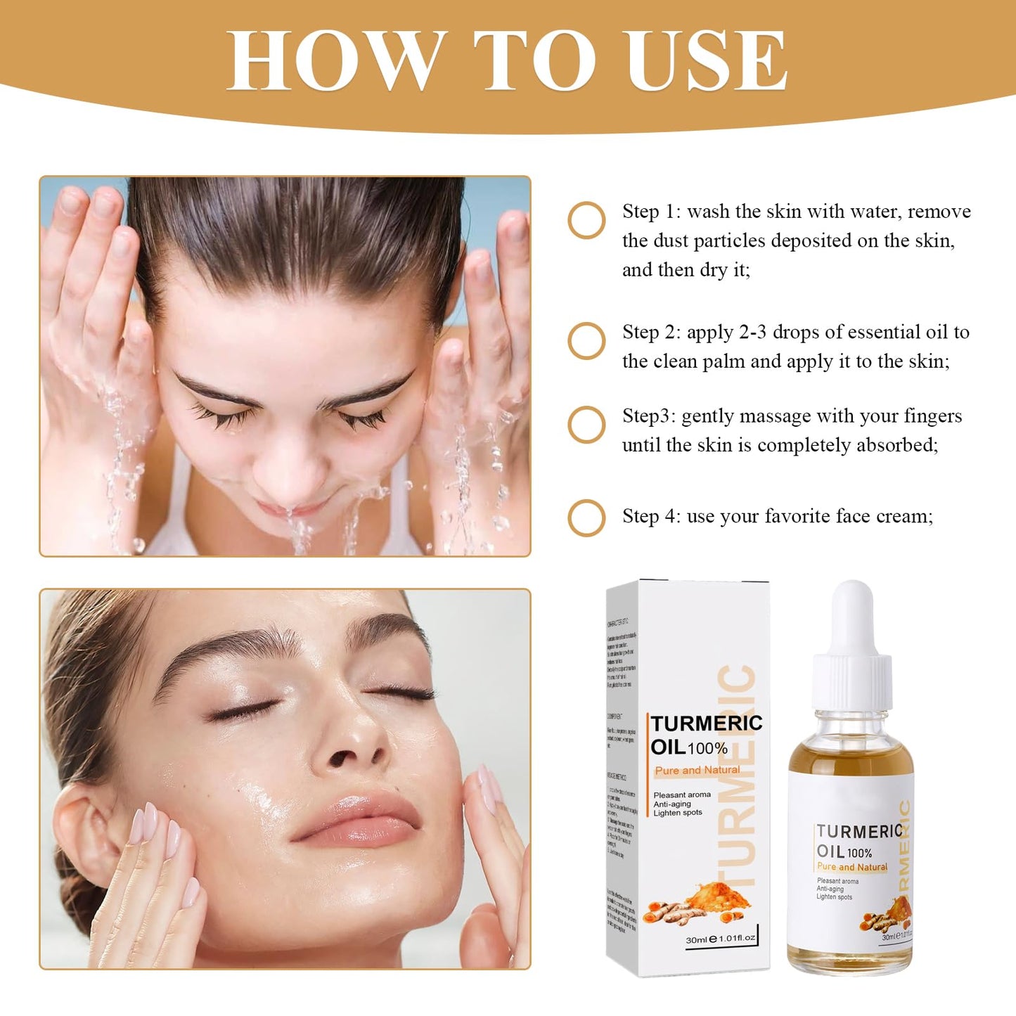 MADGININE 2 Pieces Dark Spot Serum Turmeric Oil for Skin 30ml Turmeric Oil for Face Natural Gentle Moisturizing Hydration Even Skin Tone Gift Suitable for Face, Body and Horns