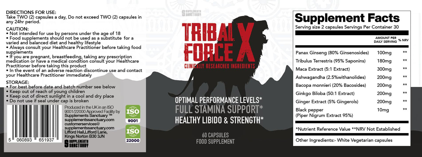 Supplements Sanctuary Tribal Force X Performance Booster, 60 Capsules, 60 Servings, Food Supplement