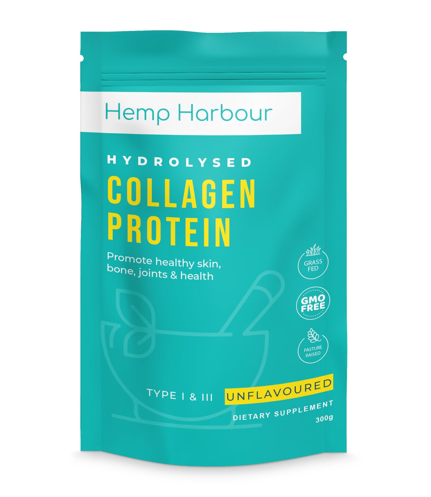 Hemp Harbour Hydrolysed Bovine Collagen Peptides Powder - Halal Certified, Grass-Fed, Non-GMO - Supports Skin Elasticity, Joint Health & Muscle Recovery - 300g, Unflavored - High Absorption & Bioavailability
