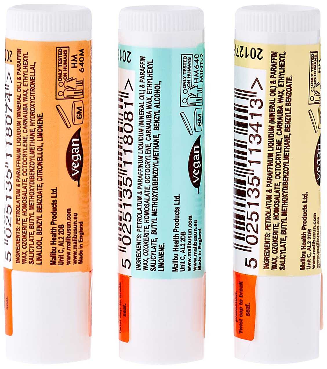Malibu Blister Lipbalm with SPF30, Mint/Mango/Vanilla 12 ml, (Pack of 1)