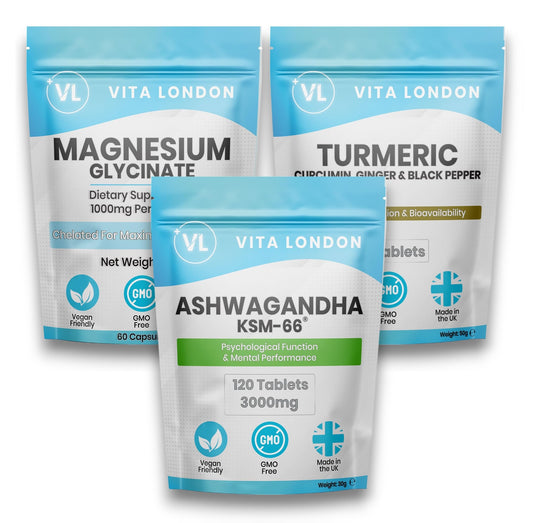 VL Vita London Sleep Supplement Vitamin Bundle 3 Pack | Ashwagandha KSM 66, Magnesium Glycinate & Turmeric | High Strength, Vegan, Made in The UK