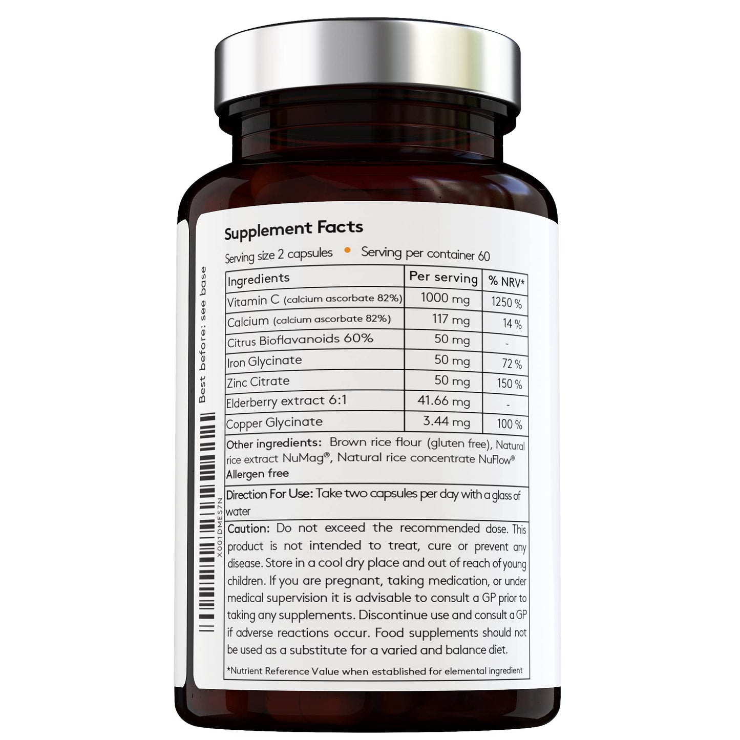 Vital Haven Complex Action Formula: Non-Acid Vitamin C + Iron + Zinc + Copper + Calcium with Citrus Bioflavanoids and Elderberry for Maximum Absorption - Vegan - Premium Ingredients - Made in The UK