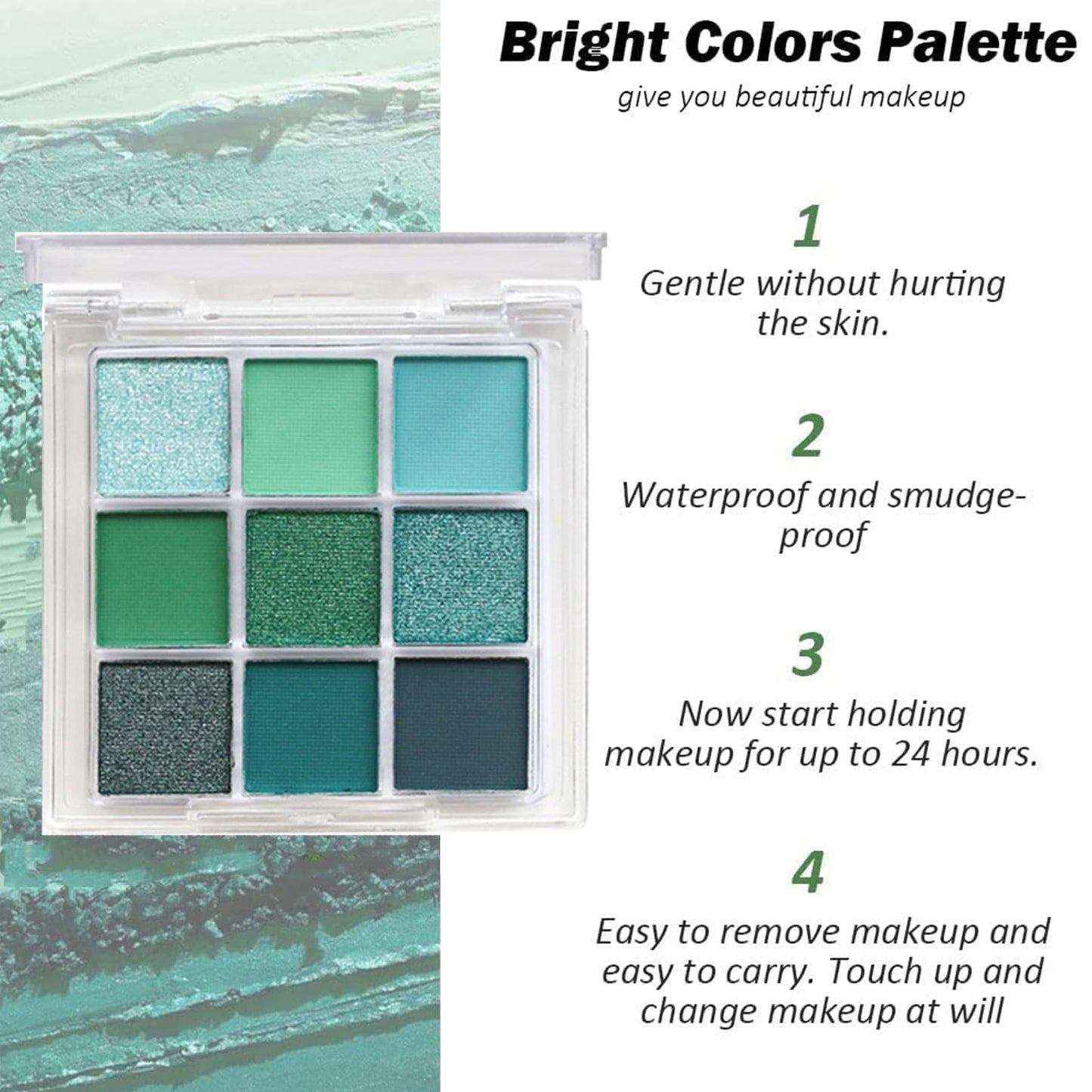 QUIWEN Green Eyeshadow Palette, Glitter Eye shadow Makeup, Shimmer & Matte Waterproof Eye Shadow Palette, Green Forest EyeShadow Make Up With 3 Eyeshadow Brushes