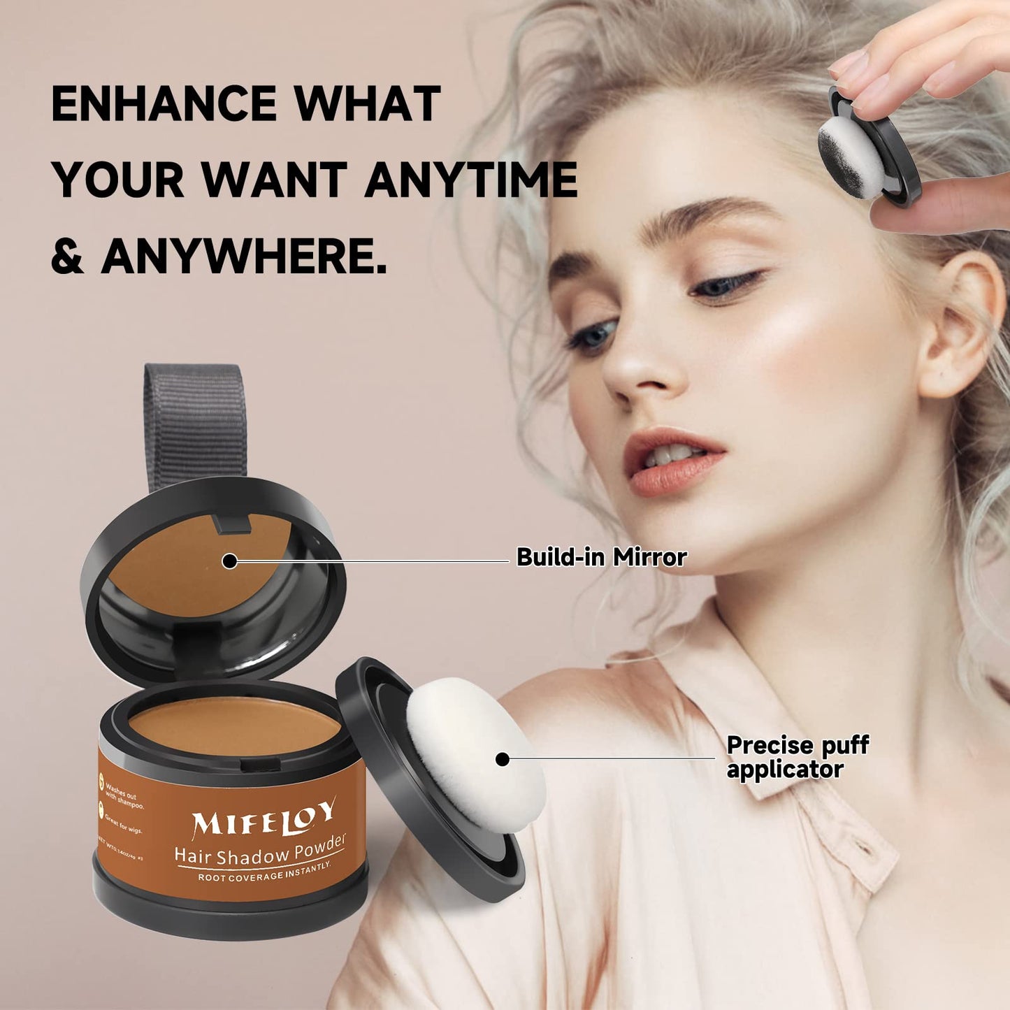 MIFELOY 2 Pcs Root Touch Up Powder, Cover Up Hair Color for Grays, Root Coverage, Men Roots Concealer for Beard Line Eyebrow, Women Instantly Shadow Powder for Thinning Grey Hairline, Light Brown