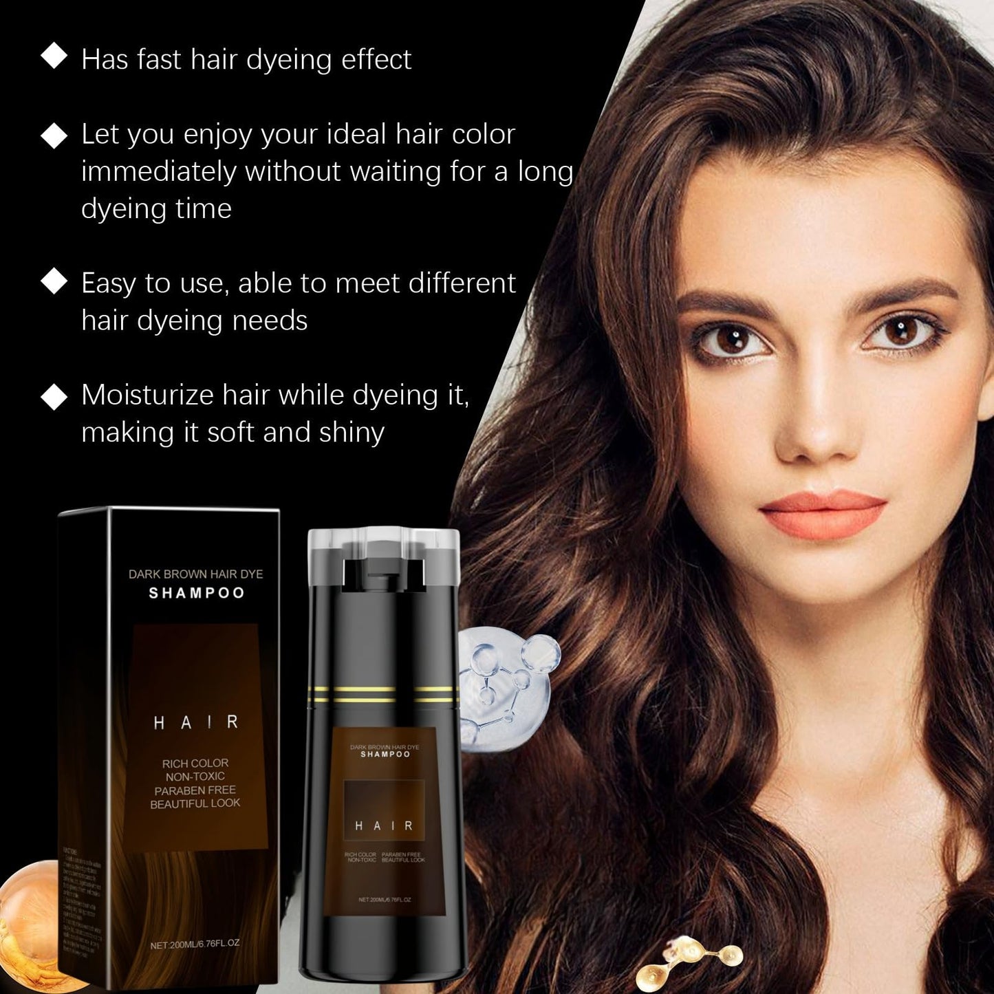 Polar Hair Dye Shampoo,3-In-1 Sham/poo for Color Treated Ha/ir,Instant D/ye Sha/mpoo,H/air Colour Sh/ampoo for Women Grey Ha/ir Coverage,Home Hair Dy/e Pure Plant Extract,Anti Grey Shampoo(Dark Brown)