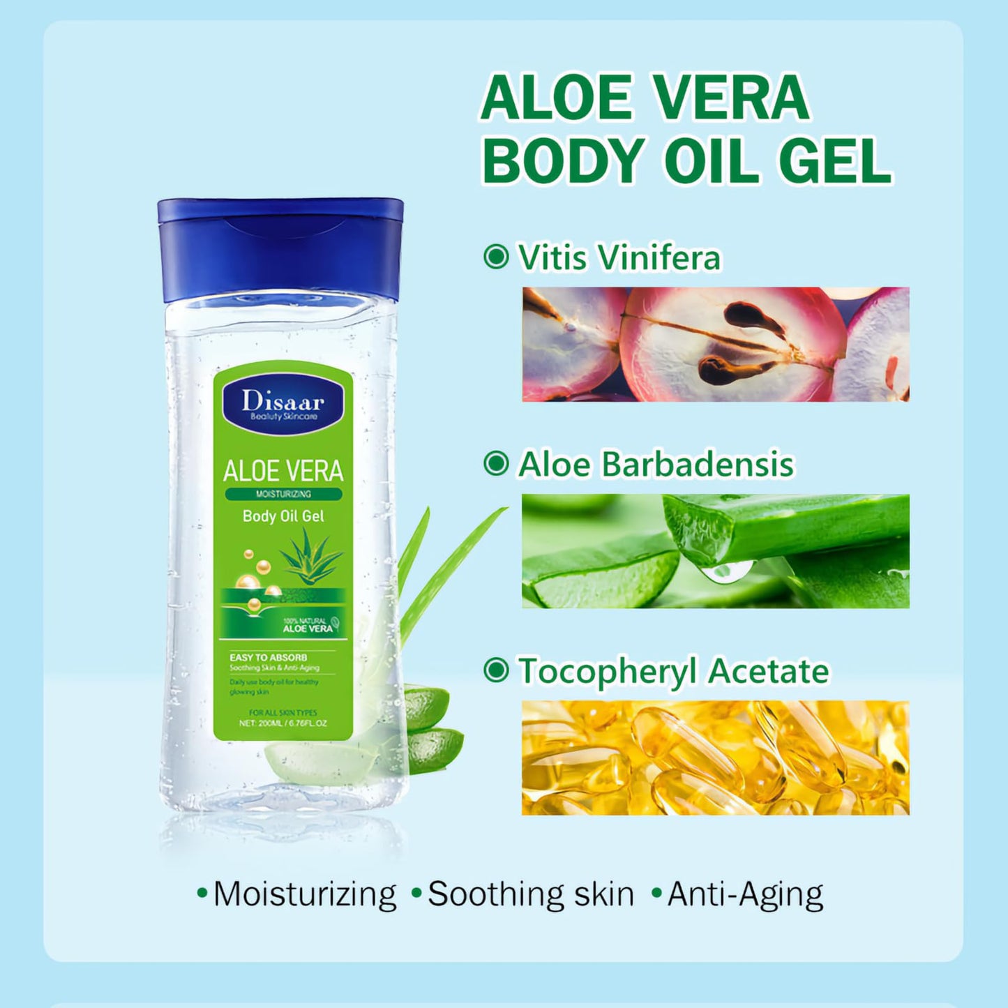 CTUBLIAUNX Aloe Vera Gel for Face and Body - Essential Oil for Skin, Deeply Hydrating Aloe Vera Body Oil Moisturiser for Dry Skin