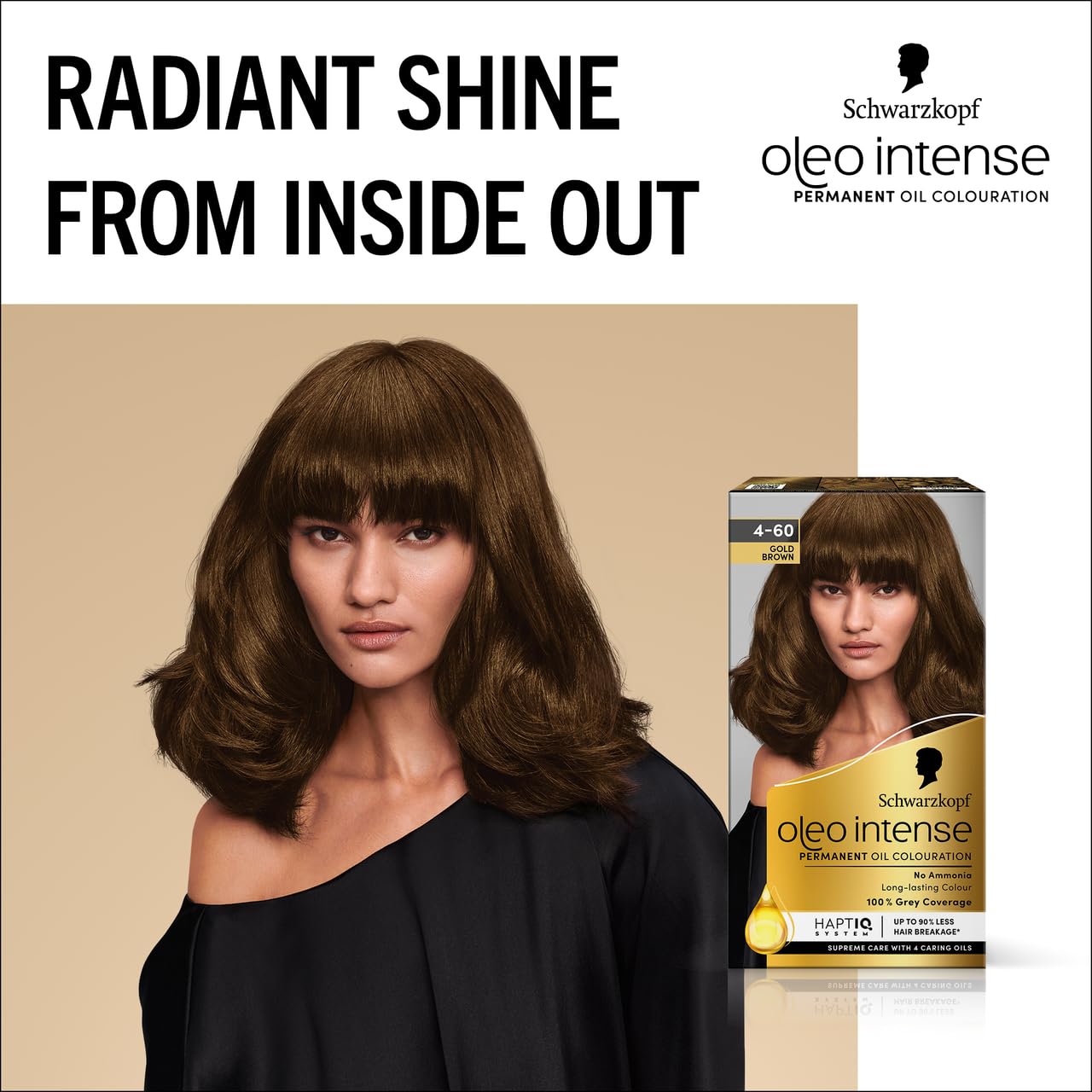 Schwarzkopf Oleo Intense Permanent Oil Colour 4-60 Gold Brown Hair Dye, 100% Grey Coverage, Conditioner with HaptIQ System, Long-Lasting Colour, Ammonia Free Hair Dye