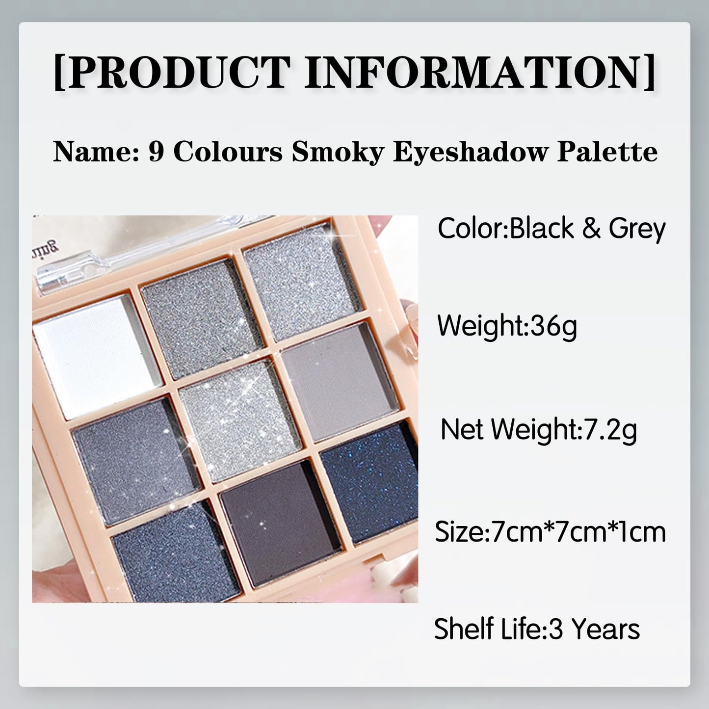 GEEWHILE Black Eyeshadow Palettes, Smoky Eye Shadow Pallets For Women, Long Lasting 9 Colors Shimmer & Matte Eyeshadow Make-Up Palettes, Highly Pigmented Black Silver Gray White Eyeshadow