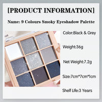 GEEWHILE Black Eyeshadow Palettes, Smoky Eye Shadow Pallets For Women, Long Lasting 9 Colors Shimmer & Matte Eyeshadow Make-Up Palettes, Highly Pigmented Black Silver Gray White Eyeshadow