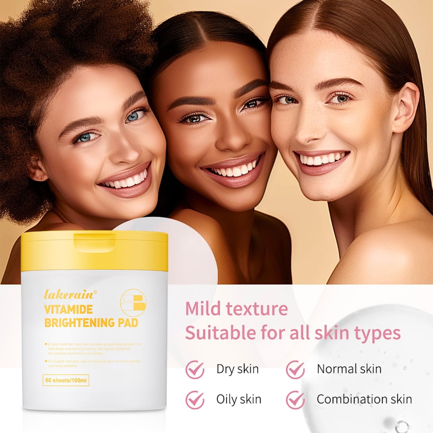 IZBEAUVO Vitamide Brightening Toner Pads, 80 Toner Face Wipes - Vegan Face Hypoallergenic Face Pads With Niacinamide, Sea Buckthorn - Radiance Boost Pads For Clear, Illuminate Skin (Orange-Vitamin)
