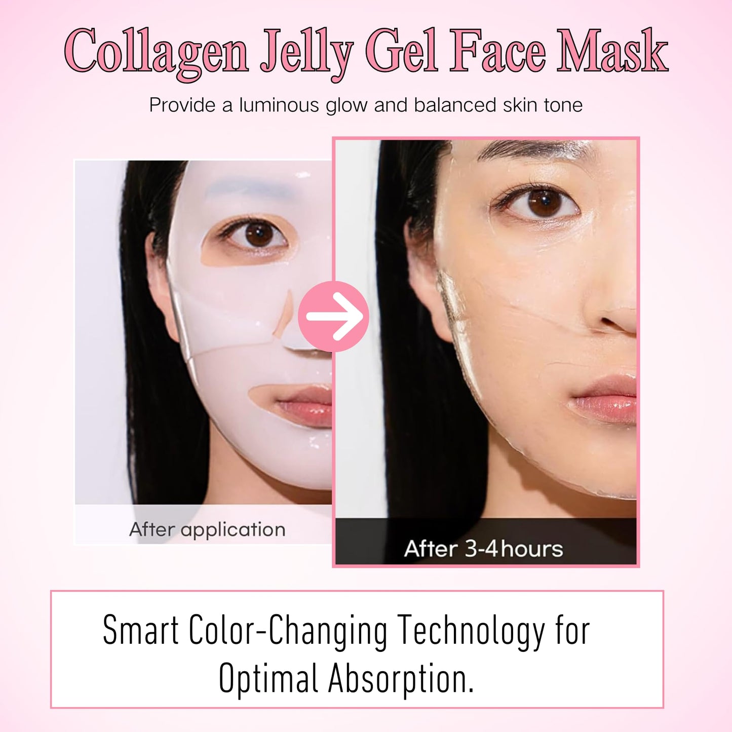 6pcs Pink Collagen Jelly Gel Face Mask - Overnight Face Mask For Glass Glow Skin, Korean Glass Skin Collagen Mask With Deep Moisturizing, Firming & Barrier Repair, Vegan & Cruelty-Free