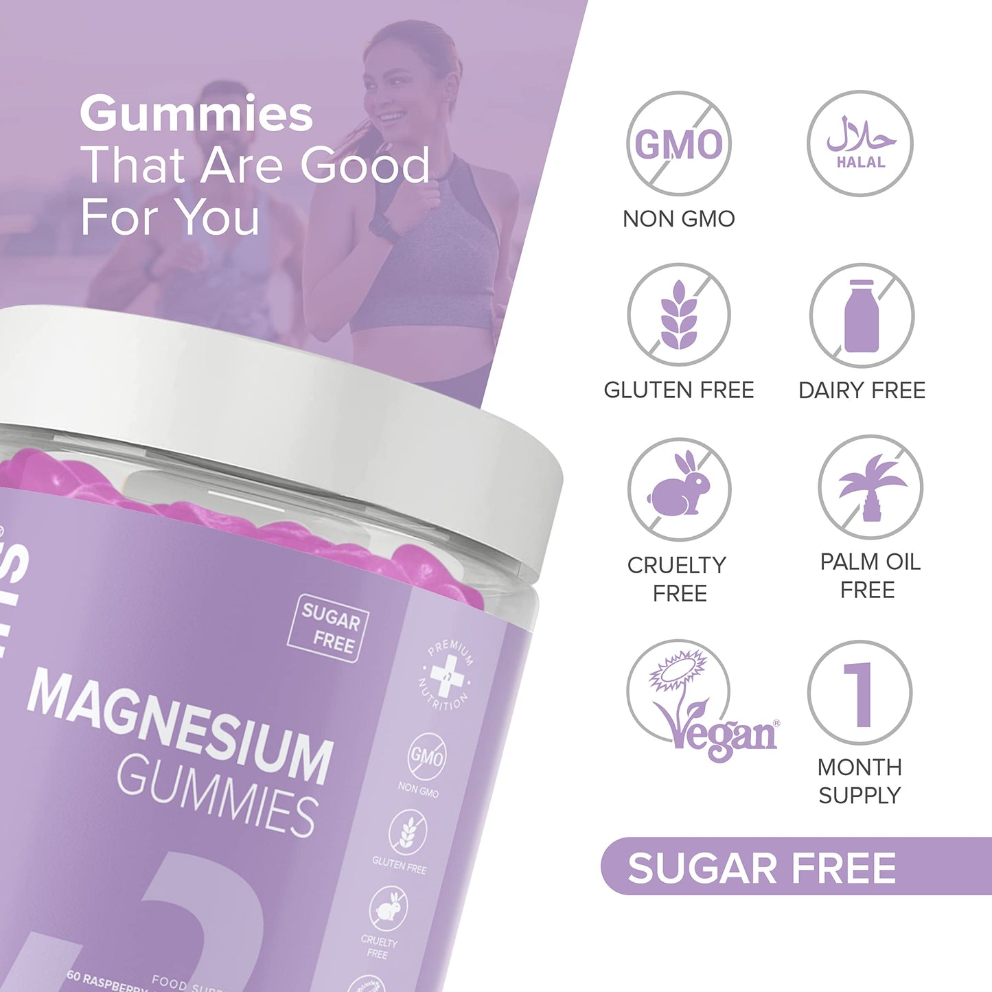 Magnesium Gummies – Sugar Free - Vegan – 1 Month Supply - Gluten Free - Chewable Magnesium Supplements – 1091 mg Magnesium Citrate Providing 120mg of Magnesium - Made by Novomins