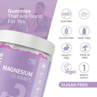Magnesium Gummies – Sugar Free - Vegan – 1 Month Supply - Gluten Free - Chewable Magnesium Supplements – 1091 mg Magnesium Citrate Providing 120mg of Magnesium - Made by Novomins