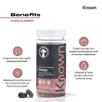 Chaga 1000mg Mushroom Gummies by Known Nutrition | Natural Antioxidant Support for Immune System | Delicious Natural Blackcurrant Flavour | 60 Two-a-Day Vegan Gummies (One Month’s Supply)