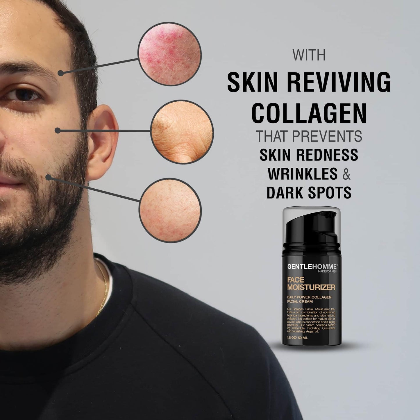 Gentlehomme Collagen Face Moisturizer for Men - Day & Night Facial Cream - Men's Anti-Aging, Moisturizing & Nourishing Moisturizer with Cucumber & Argan Oil - 1.8 oz.