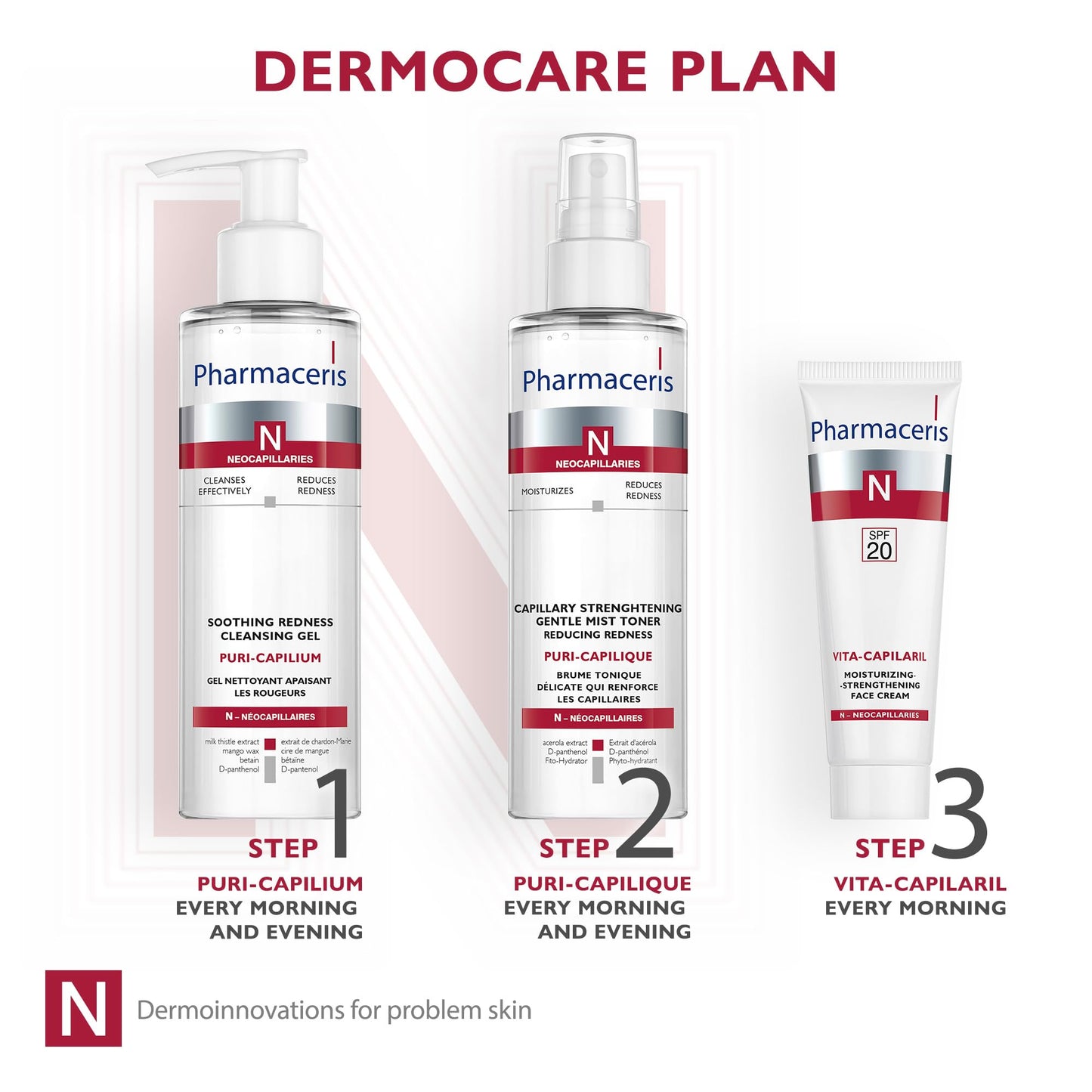 Pharmaceris N Vita-Capilaril, Moisturizing and Strengthening Face Cream SPF 20, Reduces Redness, Face Moisturiser for Couperose Skin, Vitamin PP - 50 ml