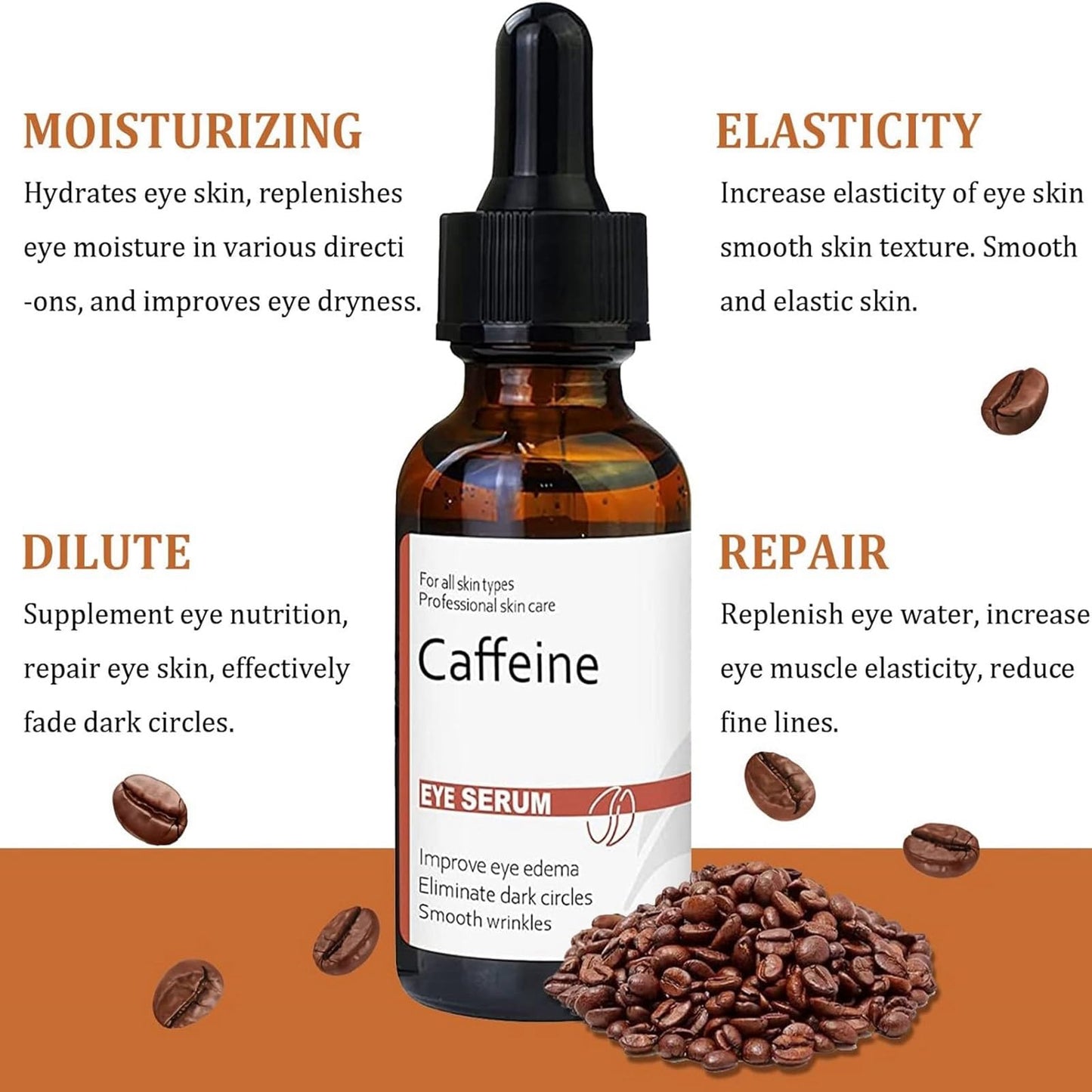 Jinjiar Caffeine & Hyaluronic Acid Under Eye Serum,Caffeine Eye Serum,Under Eye Cream for Dark Circles and Puffy Eyes,Eye Serum for Dark Circles,Eye Cream Anti Aging,Firming Eye Cream,Under Eye Treatment