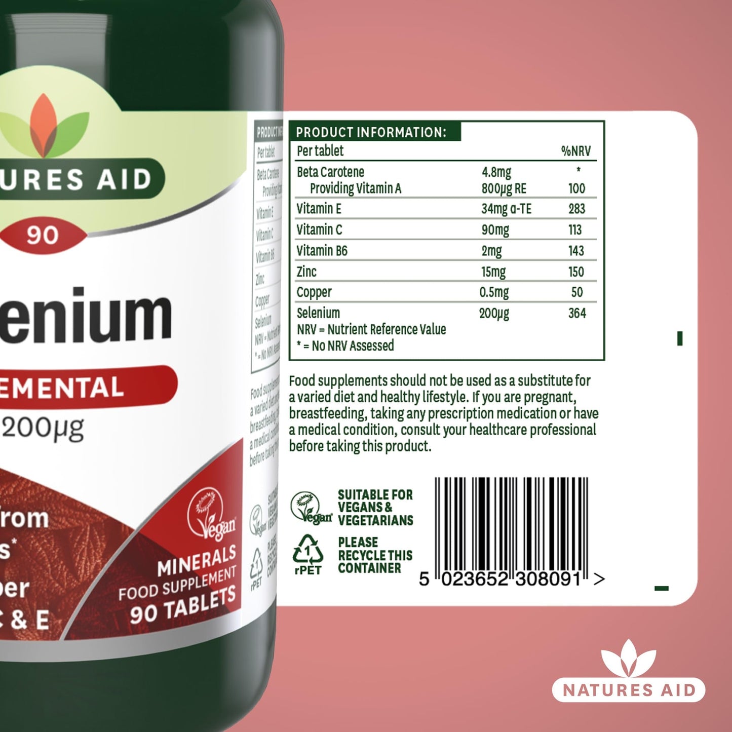 Natures Aid Selenium Tablets 200ug - High Potency Antioxidant Immune Support Supplement - Supports Thyroid Health Metabolism Wellness - Vegan Gluten-Free Non-GMO Natural Supplement - 90 Tablets