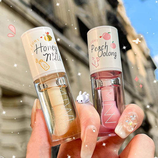 Ceboic 2Pcs Crystal Jelly Moisturizing Lip Oil Set, Long Lasting Plumping Lip Gloss Transparent Hydrating Lip Glow Oil, No-Sticky Toot Lip Balm Honey & Peach Liquid Lipstick Lip Care Tools