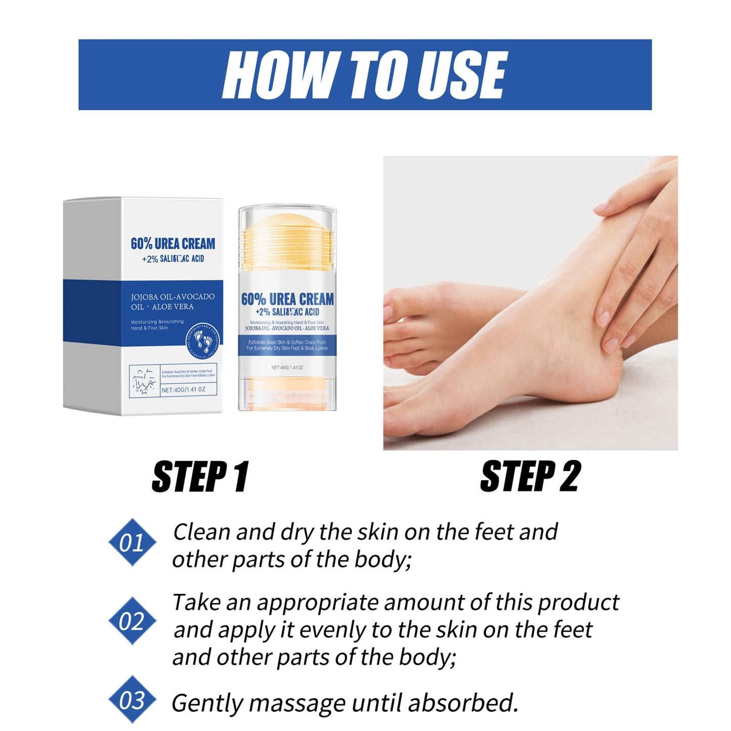 DMQ Urea Foot Cream 60 Percent - Cracked Heel Repair Cream - 60% Urea Cream for Cracked Heels and Dry Skin - Feet Hard Skin Remover - Moisturizing Hands and Foot Skin Care