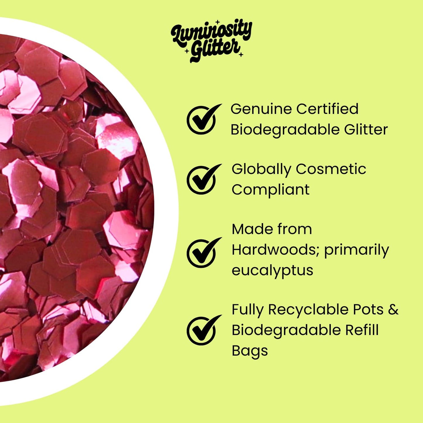 Luminosity Glitter JOIN THE ECO GLITTER REVOLUTION Fine Glitter Makeup - Biodegradable Sparkly Makeup - Glitter for Face, Body, Hair and Nails - Loose Eco Friendly Bioglitter Makeup - Rose Pink Fine - 6 Grams