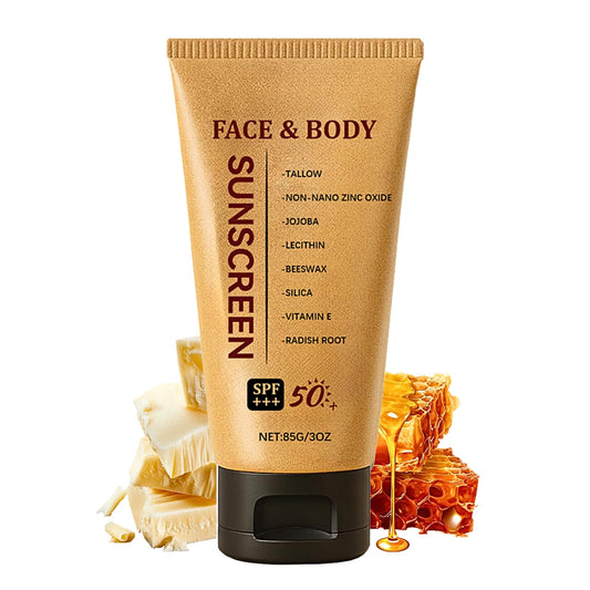 TBeautfave Beef Tallow Sunscreen SPF 50 Face, Beef Tallow Sun Cream SPF 50, Natural Sunscreen for Face & Body, Non Nano Zinc Oxide Sunscreens for All Skin Types, Lightweight, Non Greasy, 85g